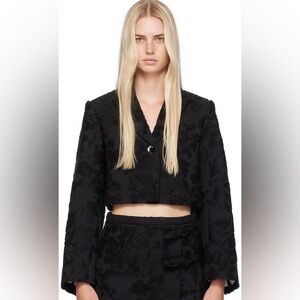 Ganni Textured Black Cropped Blazer - Small/4
